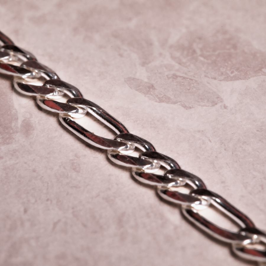 Figaro Sterling Silver Bracelet Available in 7" & 8" made of Italian .925 Silver