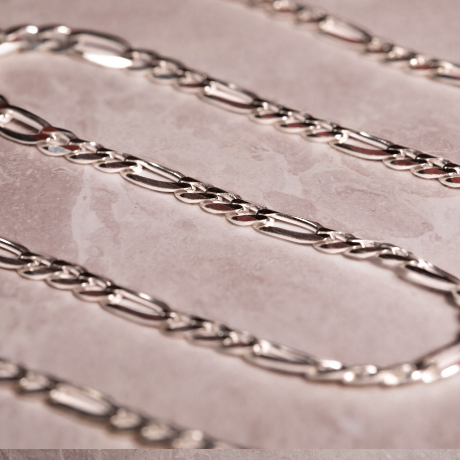 Figaro Chain Sterling Silver Necklace Available in 18" & 20" made of Italian .925 Sterling Silver.